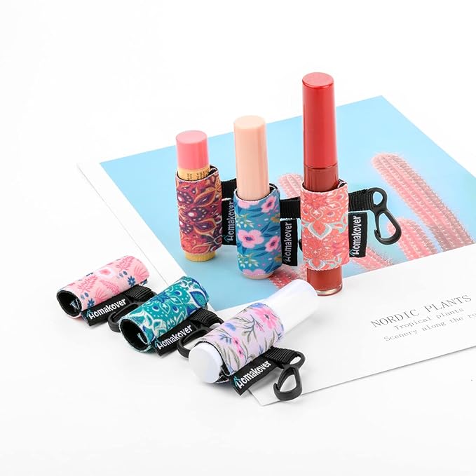 6 Pack Lip Balm Holder, Compact Clip-On Chapstick Holder Premium Release Clip Neoprene Sleeve Lip Balm with Clip Fits Most Standard Lip Balm-Velvo Beauty