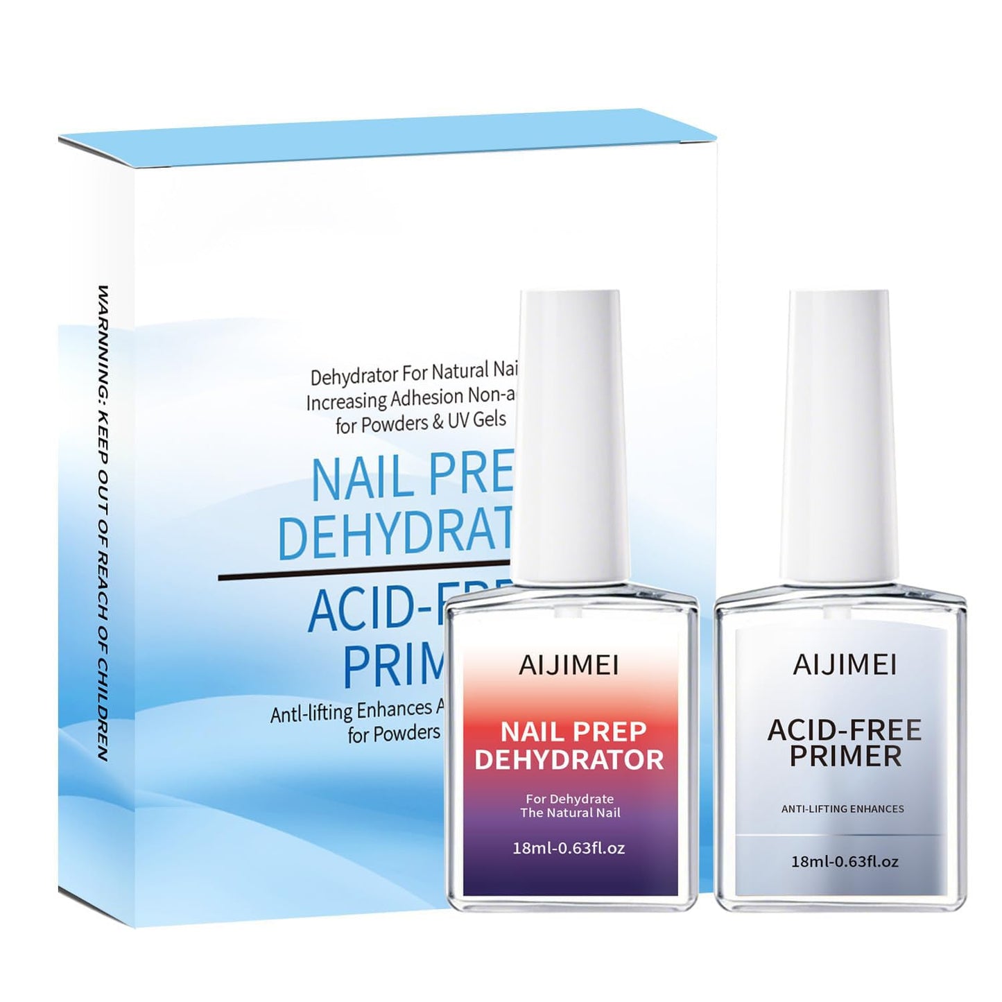 AIJIMEI Professional Natural Nail Prep Dehydration and Acid Free Primer For Acrylic False Nail Tips Bond Base Gel Nail Polish and Quick Drying Adhesive Dehydrator Set（18ml/0.63fl.oz-Velvo Beauty