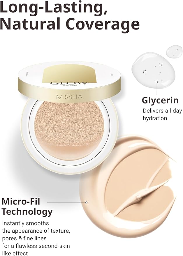 MISSHA Glow Cushion No.13 Light Beige for Fair Skin Radiant & Moisturizing Skin with Buildable Coverage-Velvo Beauty