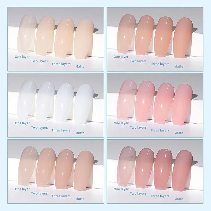 RARJSM Nude Gel Nail Polish Apricot Peach Pink Jelly Gel Polish Set of 6 Transparent Colors 7.5ml Clear Purple Sheer Wine Red Milky Mavue French Manicure LED UV Gel Soak Off Curing Requires Home-Velvo Beauty