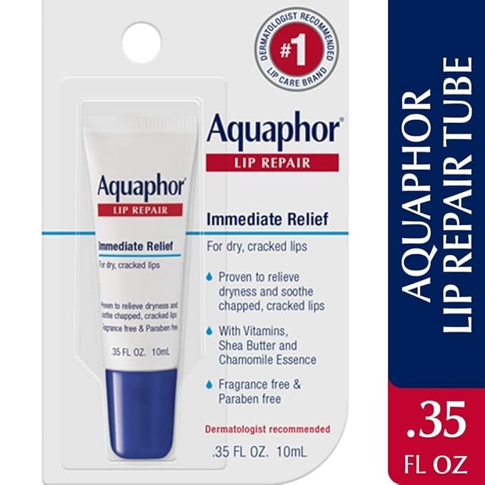 Aquaphor Lip Repair Ointment - Long-lasting Moisture to Soothe Dry Chapped Lips - .35 fl. oz. Tube (Pack of 2)-Velvo Beauty