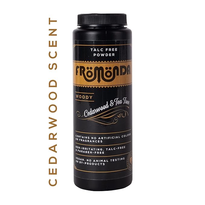 (Woody) Body Powder Cedarwood & Tea Tree (5 oz, 1-Pack) Unisex, Talc-Free, Anti-Chaffing, Sweat Defense with Essential Oils-Velvo Beauty