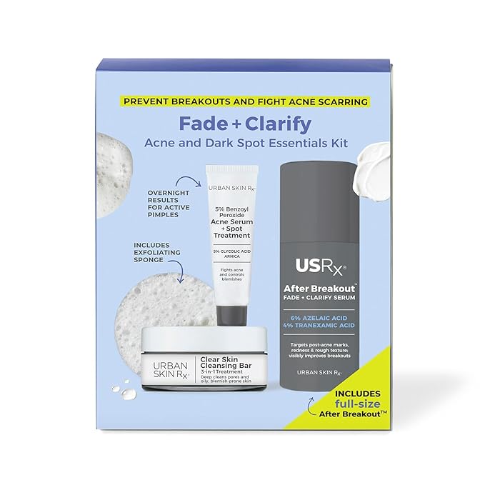 Urban Skin Rx, Acne & Dark Spot Essentials Starter Kit, Includes Clear Skin Cleansing Bar, Acne Serum + Spot Treatment & Fade + Clarify Serum, Cleanses Pores, Fades & Fights Breakouts-Velvo Beauty