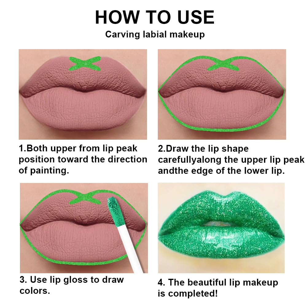 evpct 2Pcs Green Shimmer Glitter Shiny Liquid Lipstick Lip Gloss Stain and Retractable Lip Liner Makeup Set for Women Long Lasting Waterproof 24 Hours Lipstick labial mate larga duracion 24 50#-Velvo Beauty
