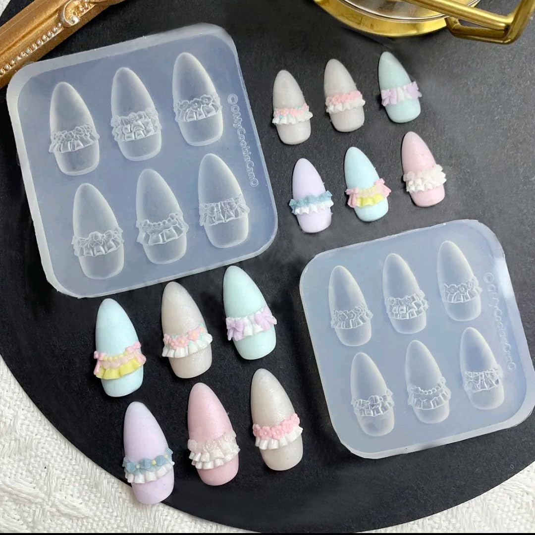 Nail Mold for Nail Art 3D Flowers Nail Charms Cream Lace Pleated Skirt French Design Mold DIY Manicure 3D Carving Template-Velvo Beauty