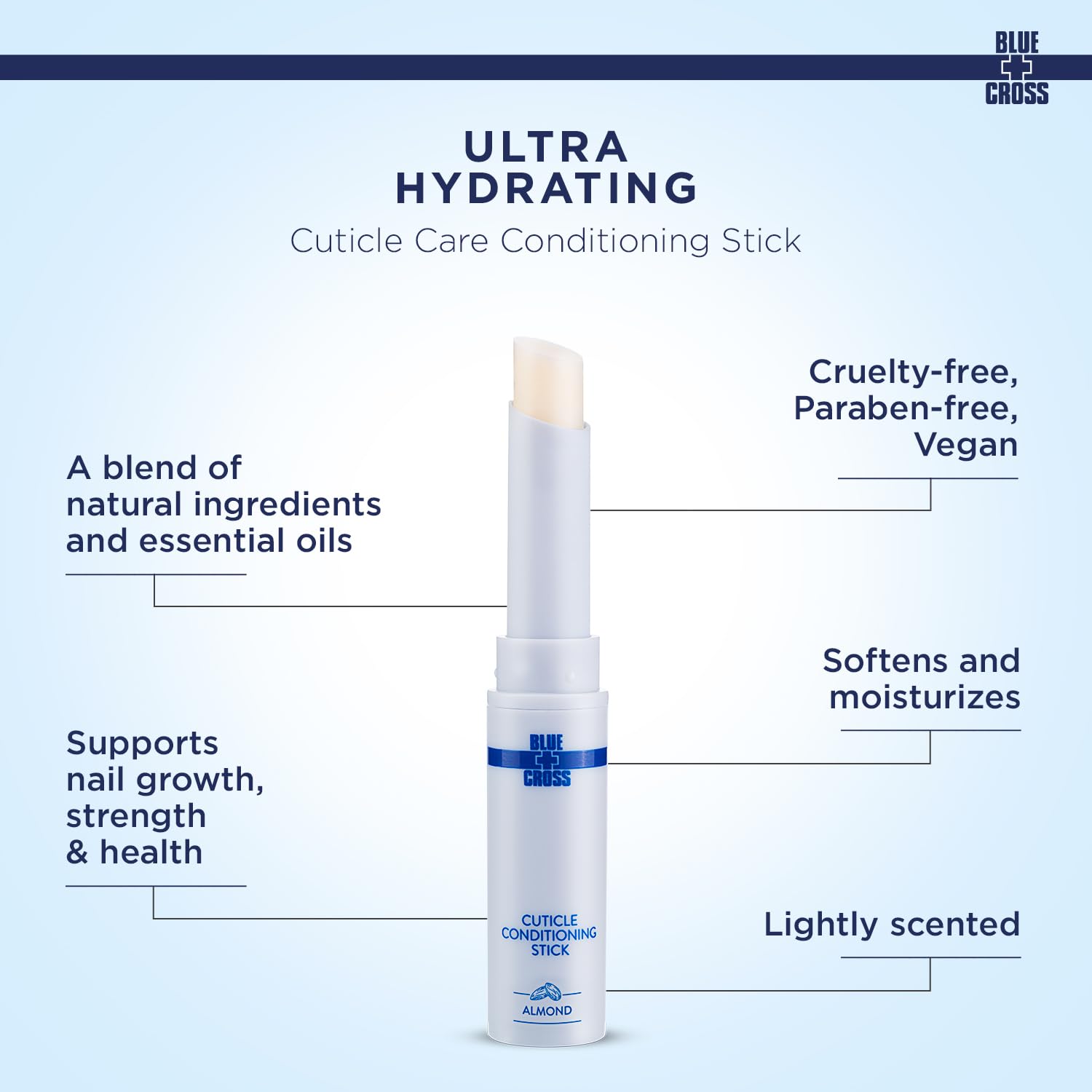 Blue Cross Cuticle Balm Conditioning Stick, Scented Cuticle Softener Oil Balm with Nourishing Sunflower & Grape Seed Oil, Professional Nail Care Supports Dry + Damaged Cuticles, 0.05oz, Almond-Velvo Beauty