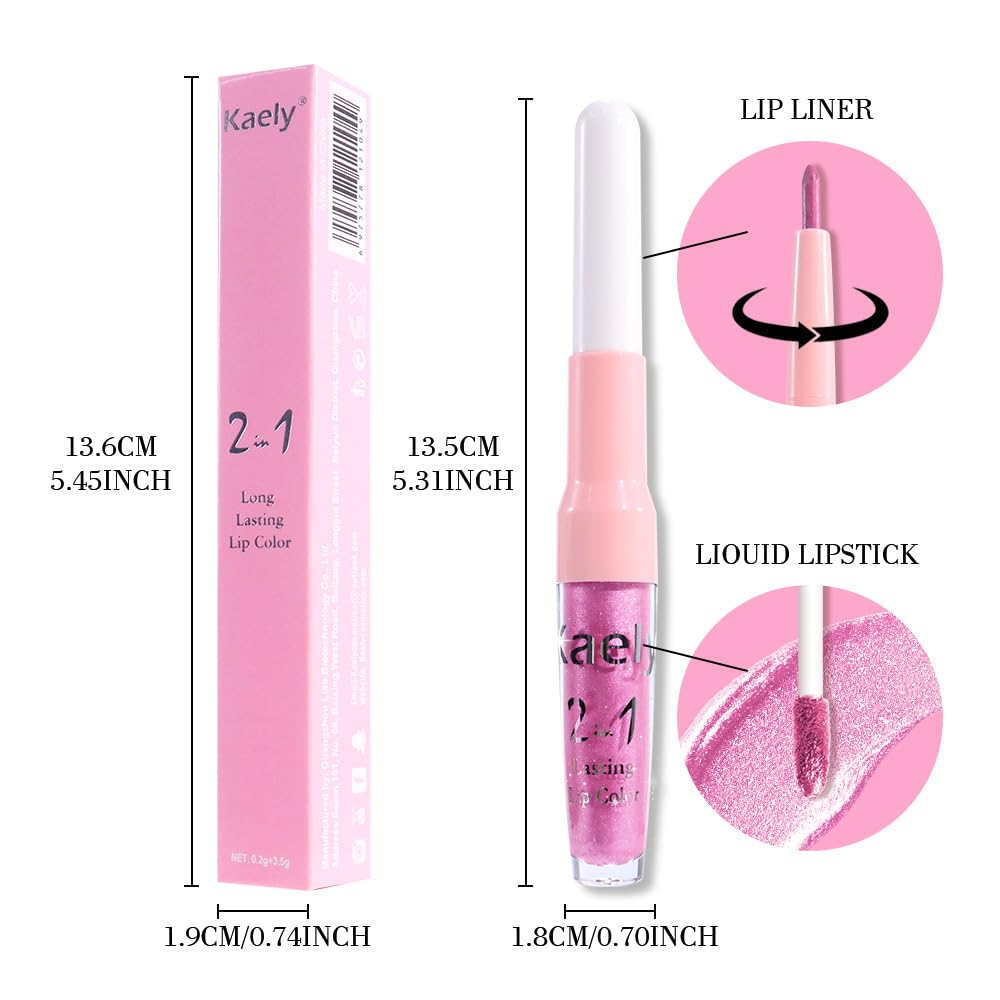 Kaely 2-in-1 Pink Metallic Lipstick and Lip Liner, Shimmer Liquid Metallic Lipsticks for Women, Glitter Lip Gloss Stain Long Lasting Waterproof Smudge Proof 24 Hour, Vegan Makeup, 21-Velvo Beauty