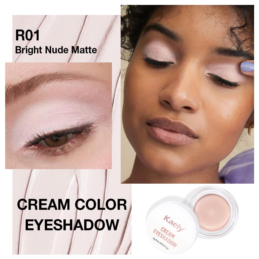 Kaely Single Cream Eyeshadow Pot, Bright Nude Matte Eye Shadow for Older Women High Pigmented Waterproof, Natural Eyeshadow Palette Makeup Brightener, sombras en crema para ojos, Blendable, R01-Velvo Beauty
