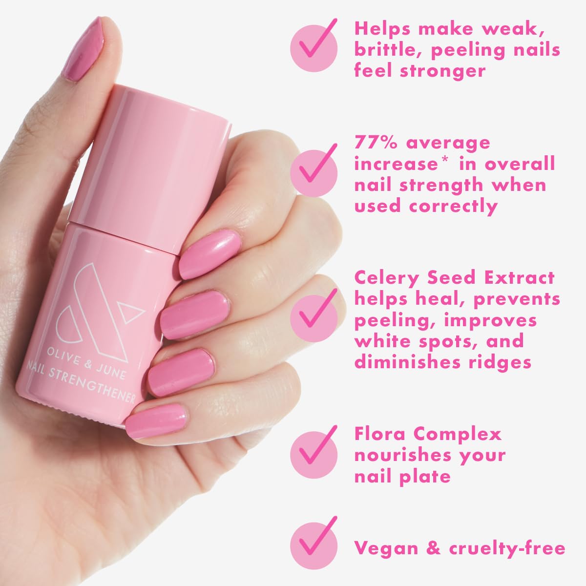Olive & June Nail Strengthener | Heals & Conditions Weak, Brittle Nails | Up to 77% Increase in Strength | Prevents Peeling & Ridges | Celery Seed + Flora Complex | Vegan, Cruelty-Free Nail Treatment-Velvo Beauty