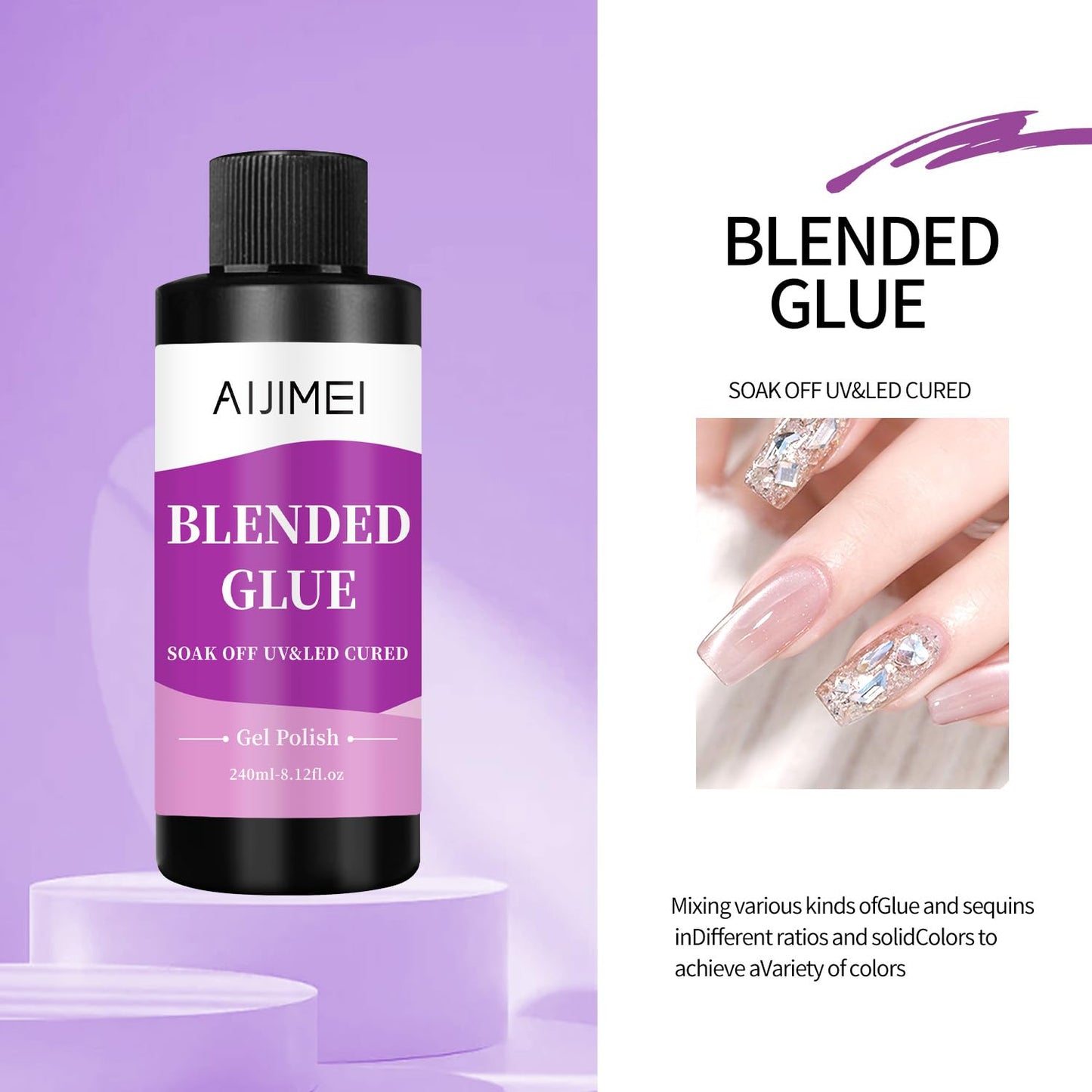 AIJIMEI Nail Polish Thinner Glue 8fl.oz Clear Nail Blending Glue for Blending, diluting, Mixing Glitter Powder Mixer Gel Polish Dilution Color Sequins MixingGlue 240ml for Nail Designer-Velvo Beauty