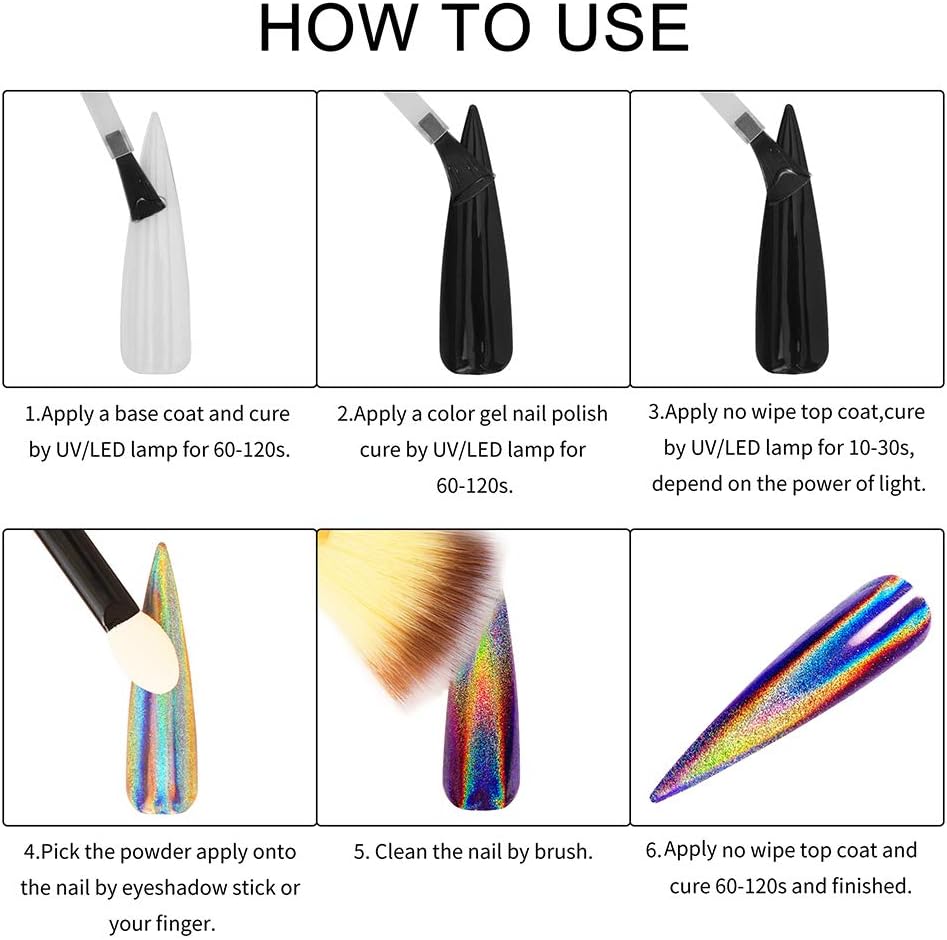 Artdone 3jars Holographic Chrome Nail Powder 1Gram Each, Unicorn Holo Rainbow Mirror Effect 20um 35um 65um Nail Pigment kit For Gel Polish Nail Art crome Set-Velvo Beauty