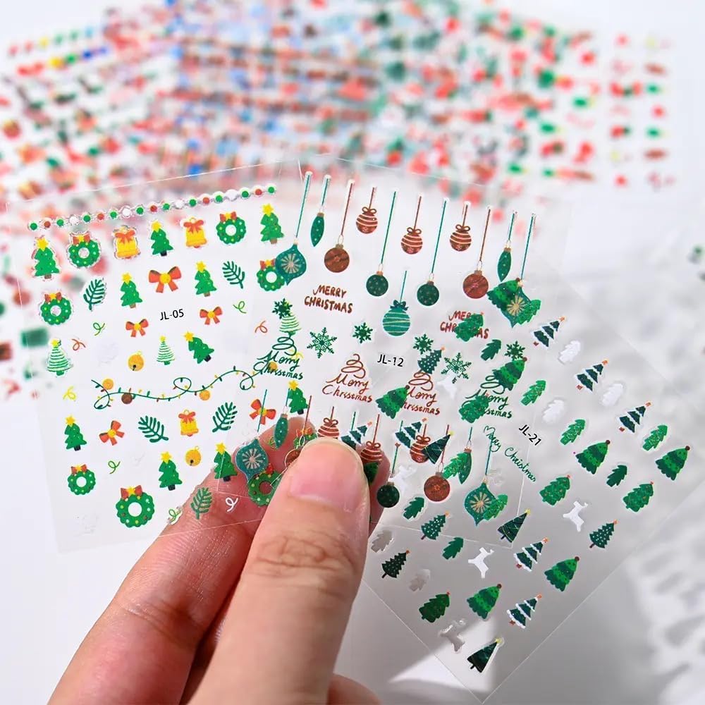 30 Sheets Christmas Nail Art Stickers 3D Self- Adhesive Snowflake Nail Charms Decals White Red Christmas Nail Decorations Accessories Supplies-Velvo Beauty