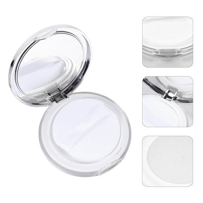Powder Container 2pcs Loose Powder Containers with Elasticated Net Sifter, Mirror and Puff 5g Loose Powder Compact Case Case for DIY Makeup and Travel (Sliver) Powder Puff-Velvo Beauty