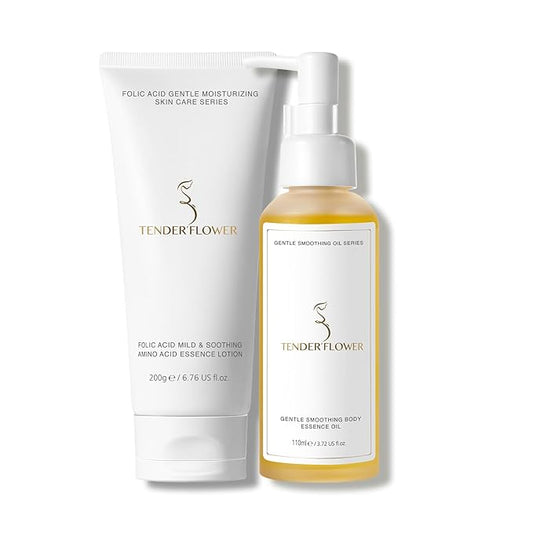 2PCS Folic Acid&Amino Acid,Essence combination of oil and lotion,Age-Defying Vegetable Glycerine for Skin Firms, Smooth, Anti Stretch Mark, Moisturizing 6.7 OZ +3.7 OZ-Velvo Beauty