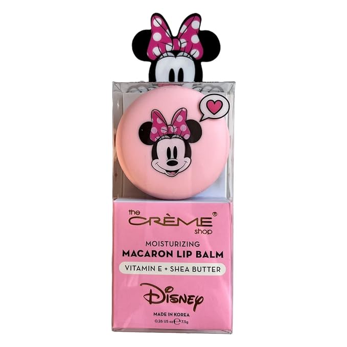 The Crème Shop x Disney Macaron Lip Balm Minnie Mouse Strawberries and Crème Pink Korean Scented Pocket Portable Vitamin E Shea Butter-Velvo Beauty