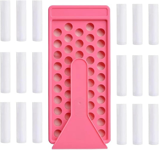 50 Lip Balm Container Kit with Filling Tray and Spatula, Round Tube Refillable Empty Tube 3 Colors, 0.15 oz, BPA Free, for DIY Homemade Lipstick Lipstick (50 white kits,)-Velvo Beauty
