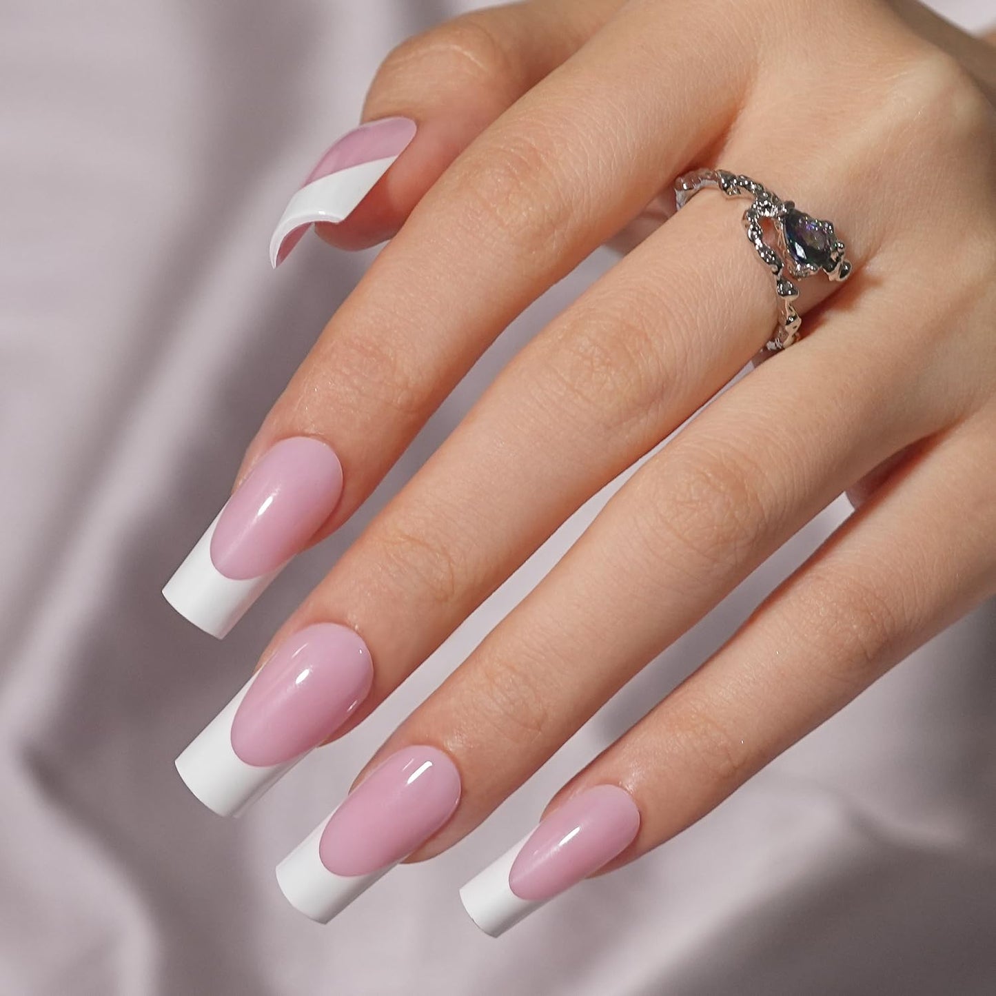 French Gel Nail Tips - Jofay Fashion French Tip Press on Nails, 10-Piece Set 320Pcs Pink long Square Nail Tips, No Need to File 3 in 1 Acrylic Fake Nails for Nail Art DIY & Nail Extension, 16 Sizes-Velvo Beauty