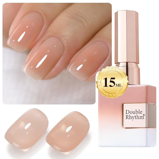Double Rhythm 0.5Oz Translucent Gel Polish Sheer Neutral Natural Light Milky Same Color Same Bottle 15ML Jelly Art DIY at Home (Neutral Nude Pink-A1368)-Velvo Beauty