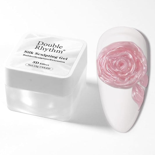 Double Rhythm 3D Nail Gel Pearl Solid Sculpting Gel for Nail Art Non-Sticky Hard Gel for Building Carving Molding Nail Extension Soak Off UV/LED Nail Art Salon Home DIY 0.5 Oz (Orange Pink-Silk 06)-Velvo Beauty