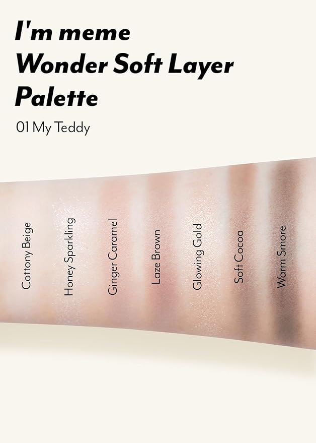 I'M MEME Wonder Soft Layer Palette - 7 Shades | Portable Size, Versatile, Blendable, Neutral Colors with Soft Texture, 01 My Teddy, 0.23 Oz-Velvo Beauty
