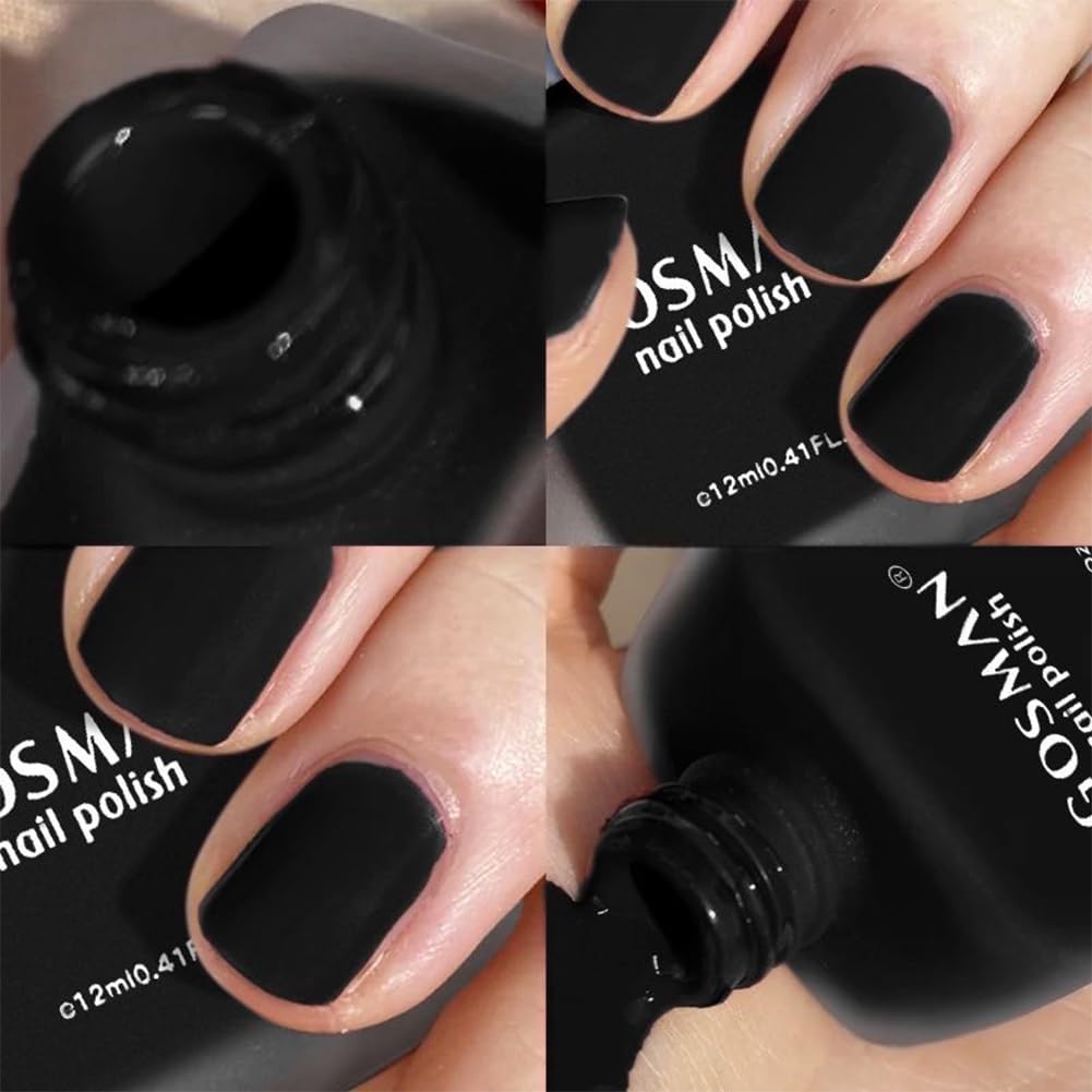 COSMOO 12ml Black Matte Nail Polish, Quick Dry Nail Lacquer for Nail Art Varnish, Mist Effect Matte Finish Velvet Nail Polish, 0.41 fl oz (Black, 0.41 fl oz)-Velvo Beauty