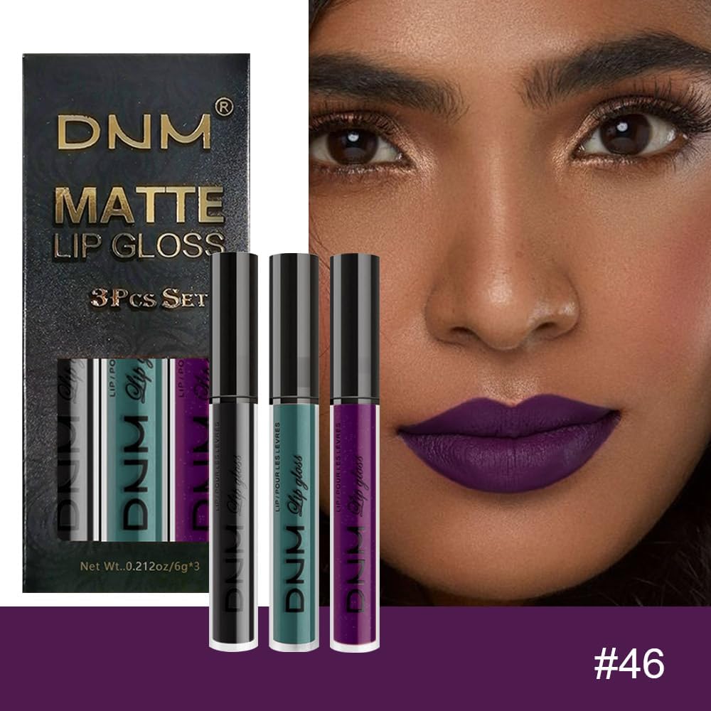 evpct 3Pcs Dark Black Green Purple Matte Liquid Lipstick Lip Stain Sets for Women Long Lasting Waterproof, 24 Hours Goth Lipstick labiales matte mate larga duracion listip 24 hours, 19#-Velvo Beauty