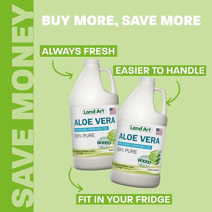 Organic Aloe Vera Drinkable Gel for Heartburn & Acid Reflux Relief - 99.7% Pure - Cold-Processed - Improves Digestive Health - Soothing and Natural - Vegan & Gluten-Free - 64 fl oz (Pack of 2)-Velvo Beauty