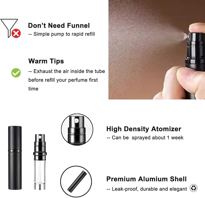 YEEJOK Travel Essentials for Women Men, Travel Perfume Bottles Refillable, Perfume Atomizer Spray Container, Mini Portable Easy Pump Refilled 5ml Bottle for Flying,Purse,Vaction Essentials-Velvo Beauty