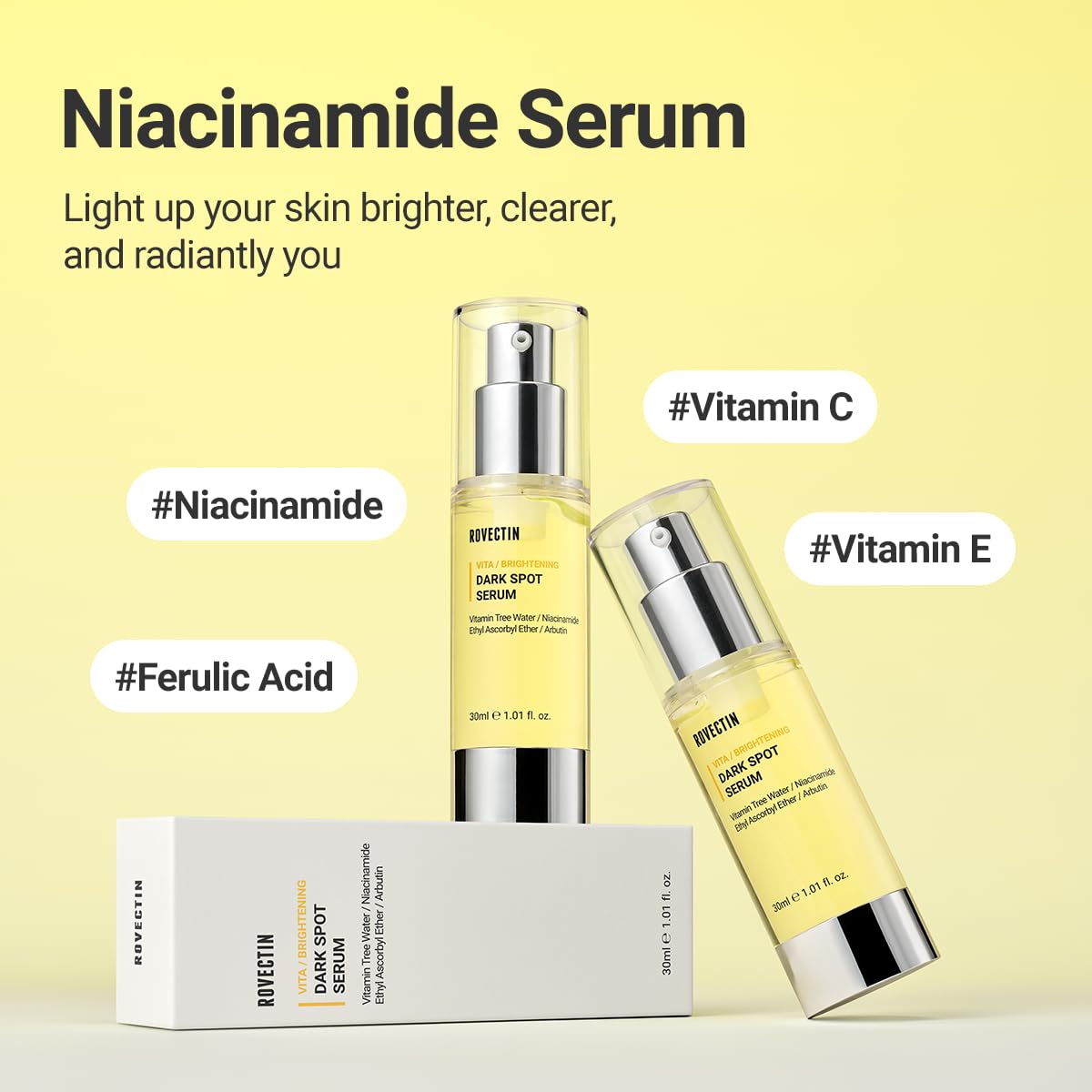 ROVECTIN Vita Dark Spot Serum for Clearing Blemish and Evening Skin Tone | Rich Vitamin C, Brightening, Hydrating For Dry, Sensitive, Normal, Oily Skin | Vegan K-Beauty (1.01 Fl. Oz, 30ml)-Velvo Beauty