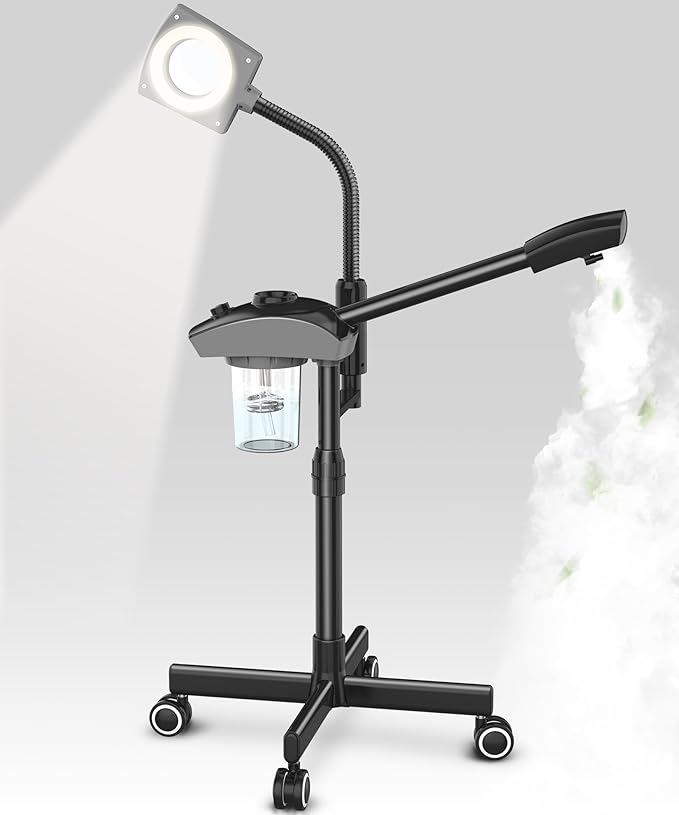 TASALON Professional Ionic Facial Steamer, 2-in-1 Face Steamer for Facial with 5X Magnifying Foldable Arm, Mist Face Steamer Salon Spa Beauty Skin Care Equipment, Aroma Therapy Nozzle Included- Blcak-Velvo Beauty