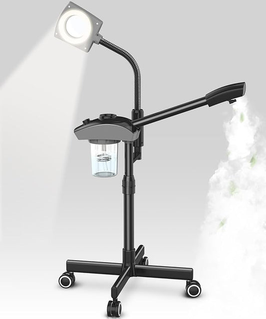 TASALON Professional Ionic Facial Steamer, 2-in-1 Face Steamer for Facial with 5X Magnifying Foldable Arm, Mist Face Steamer Salon Spa Beauty Skin Care Equipment, Aroma Therapy Nozzle Included- Blcak-Velvo Beauty