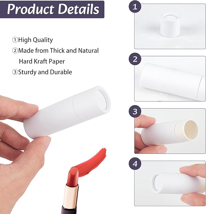 NICENEEDED 10 Pcs Paperboard Lip Balm Tubes, White Paper Lipstick Tube, Cardboard Empty Lip Gloss Container Solid Perfume Tube Cosmetic Box for DIY Lip Gloss Balm Chapstick-Velvo Beauty