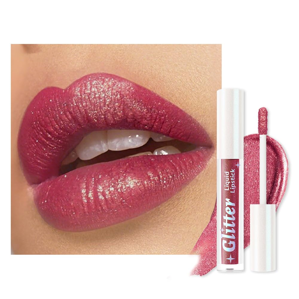 Red Brown Metallic Lipstick for Women,Lightweight Glitter Sparkling Liquid Lipsticks,Shimmer Lip Gloss Stain Long Lasting Waterproof Smudge Proof Non-Drying 24 Hour Full Coverage Lip Makeup,Vegan-Velvo Beauty