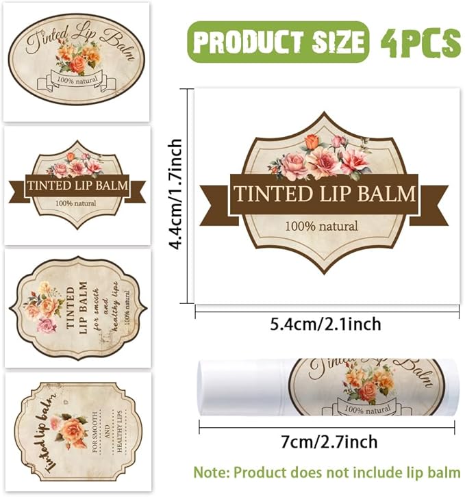 OLYCRAFT 100Pcs Self-Adhesive Lip Balm Tag Stickers 1.7x2.1 inch Vintage Flower Waterproof Adhesive Label with Word Lipstick Tag Sticker for Lip Balm Container Tubes Lipstick Wrapping Decoration-Velvo Beauty