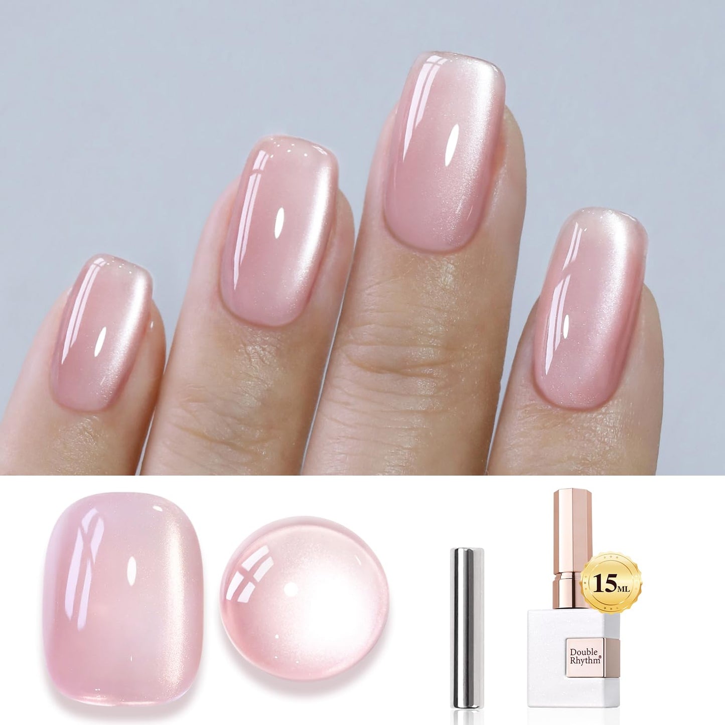 Double Rhythm Jelly Glass Cat Eye Gel Polish with Magnet 15ML Holographic Glitter Shimmer Translucent Sheer Color Magnetic Nail Polish Salon DIY at Home (Jelly Pink Nude-MC1104)-Velvo Beauty