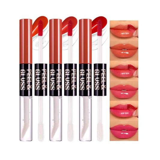 3Pcs Peel Off Lip Gloss Tattoo and Lip Oil, Lip Stain Peel Off Masque - Peel Off Lip Tint ,Long Lasting Waterproof Transfer-proof Lip Mask Lip Gloss Peel Off Lip Liner,Stay Lip Makeup 01#+02#+04#-Velvo Beauty