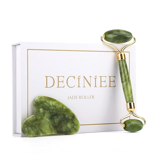 Deciniee Jade Roller and Gua Sha Set - Beauty Face Massager & Guasha Tool for Eye, Neck, Body - 2 in 1 Skin Care Massage Tools, Muscle Releaxing and Relieve Wrinkles-Velvo Beauty