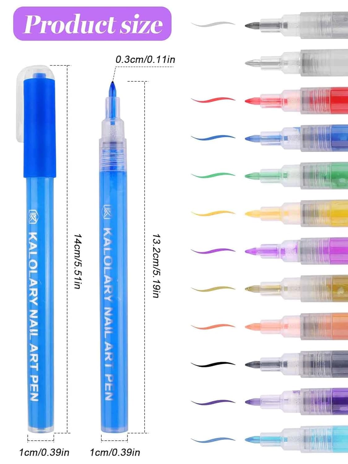 12 Color 3D Nail Art Pens Set, Kalolary Nail Point Graffiti Dotting Pen Drawing Painting Liner Brush for DIY Nail Art Beauty Adorn Manicure Tools-Velvo Beauty