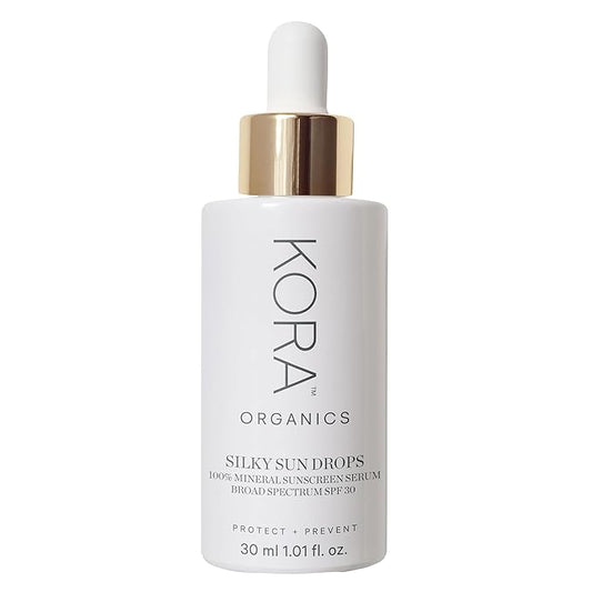KORA Organics Silky Sun Drops, Mineral Sunscreen Serum SPF 30 with Reef-Safe Non-Nano Zinc Oxide, UVA/UVB Protection, Certified Organic, Cruelty Free, 1.01 oz-Velvo Beauty