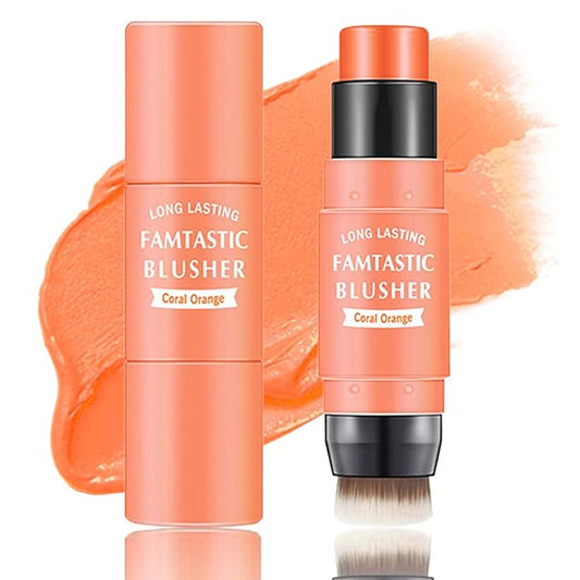 Cream Blush Stick,Blush Stick for Cheeks with Contour Brush,3-in-1 Long Lasting Waterproof Blush&Eye Shadow&Lip Gloss for Natural Skin Types（03 Citrus Pink）-Velvo Beauty