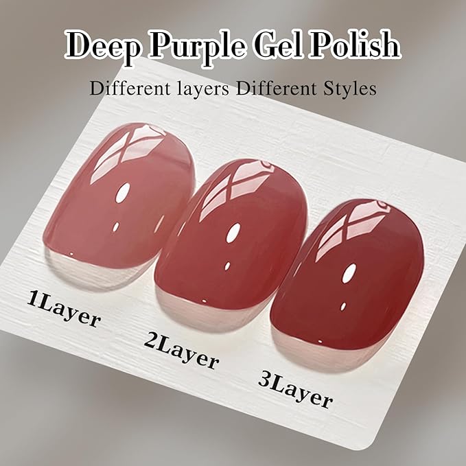 Double Rhythm 0.50 OZ Translucent Gel Polish Same Color Same Bottle Sheer Pastel Neutral Natural Milky 15 ML Jelly UV Nail Art DIY at Home (Deep Purple-A1528)-Velvo Beauty