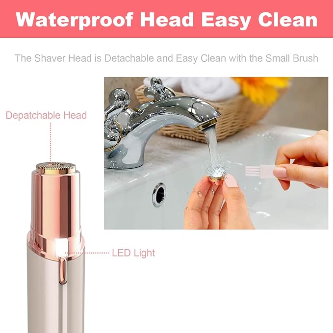 Facial Hair Removal for Women, Mini Hair Remover, Electric Razor Shaver Portable Bikini Epilator for Lips, Chin, Armpit, Peach Fuzz, Fingers, Neck, Cheek and USB Rechargeable (Gold)-Velvo Beauty