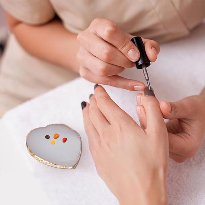 Nail Polish Palette, 2Pcs Resin Nail Art Palette, Nail Painting Mixed Color Palettes, Gold Edge Makeup Mixing Tray, Nail Supplies For Nail Techs, Nail Art Display Board(Love)-Velvo Beauty