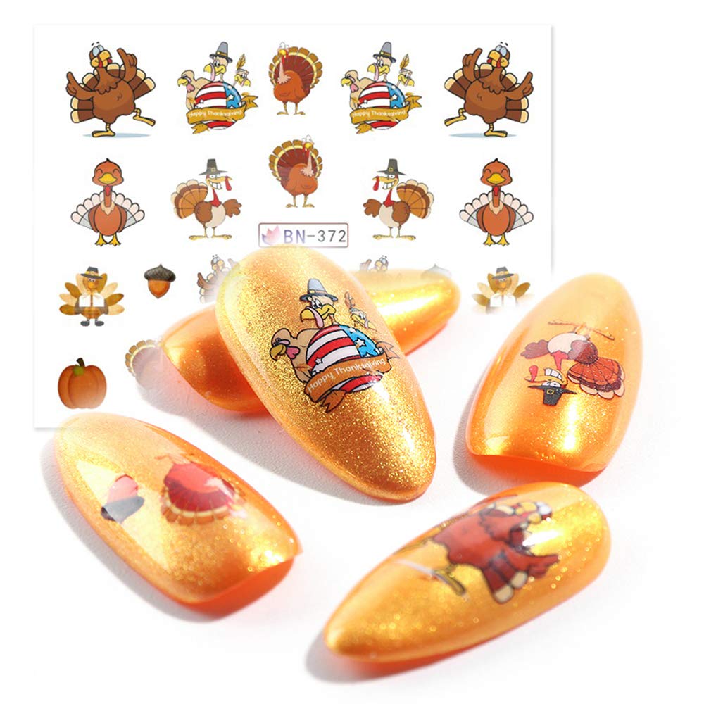 Fall Nail Stickers Autumn Maple Leaf Nail Art Decals Thanksgiving Day Water Decal Transfer Slider Set Turkey Pumpkin Nail Art Foil Stickers Nail Supplies Accessories Decoration Manicure Tips 12 Design-Velvo Beauty