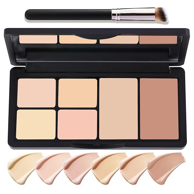 6 Colors Correcting Concealer Cream Contour Palette,Long Lasting Concealer Cream Makeup Palettes with Concealer Brush,Multi-purpose Contouring Liquid Foundation Makeup Kit-Velvo Beauty