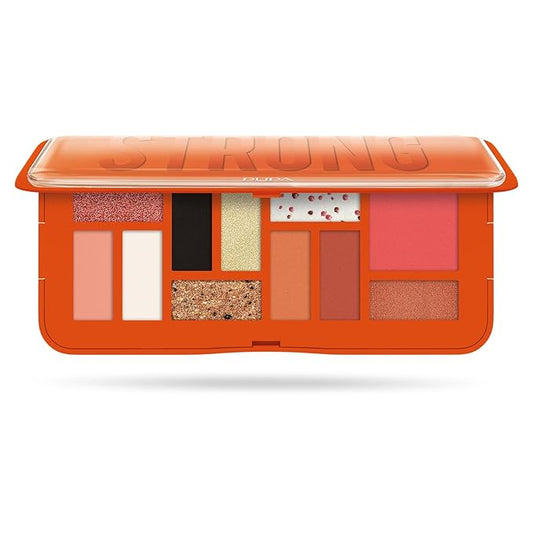 Pupa Milano Make-Up Palette M, 004 Orange, 0.42 oz - Eyeshadow Palette with Matte, Shimmer, Metallic Finishes - Highly Pigmented Eyeshadow, Blush Palette - 11 Blendable Eye Makeup Shades - Talc-Free-Velvo Beauty
