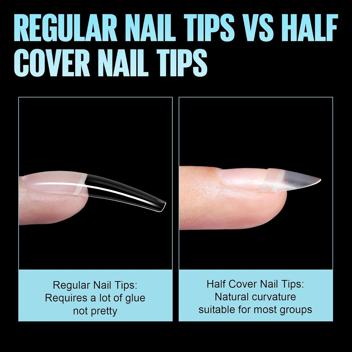 TOMICCA Short Oval Nail Tips 510Pcs Acrylic Fake Nails Full Matte, 12 Sizes No C Curve Nail Tips Half Cover for Salon DIY Nail art-Velvo Beauty