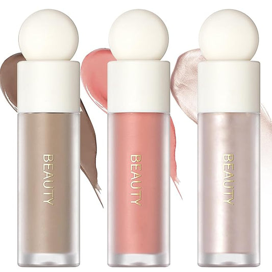 Erinde 3 Colors Liquid Highlighter Blush Contour Set, Natural Matte Face Blush Bronzer, Natural Glossy Liquid Illuminator for Face and Body, Lightweight Blendable Silky Smooth Texture, Cruelty-free-Velvo Beauty