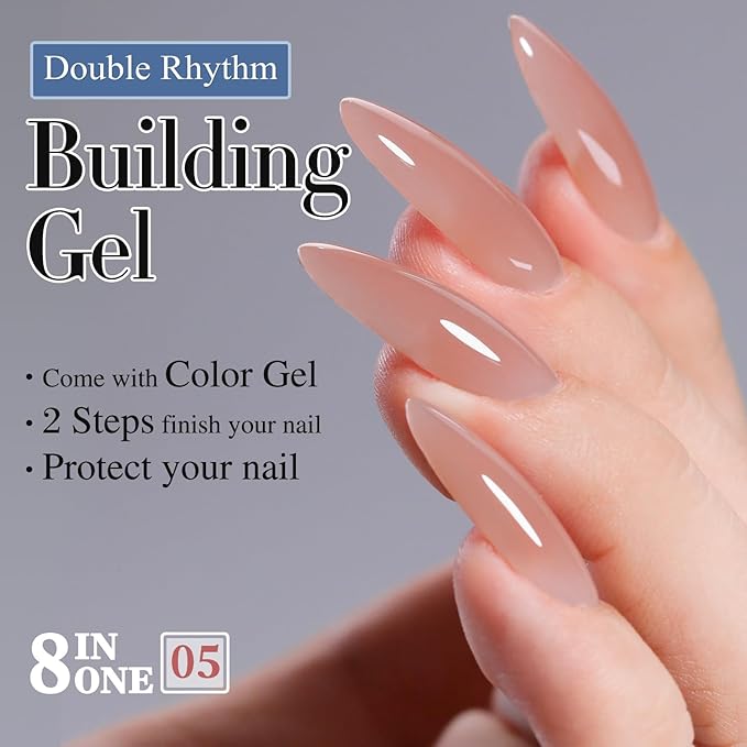 Double Rhythm 0.52Oz Nail Strengthener Rubber Gel Polish Builder in a Bottle for Nail Thickening Extension Hard Structure Glue (Extension Skin Nude)-Velvo Beauty