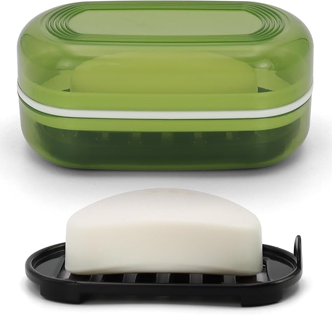 Soap Holder - Portable Travel Soap Case with Draining Layer - Perfect for Bathroom, Gym, Camping, Traveling (Green)-Velvo Beauty